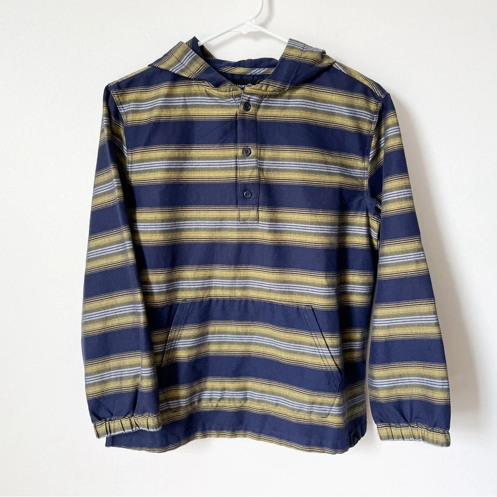 Boys Treasure & Bond Woven Striped Hooded Henley‎ Hoodie L (10/12) 100% Cotton